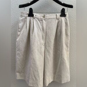 Pendleton Vintage 90s High Waisted Linen Beige Pleated Bermuda Shorts Size 8